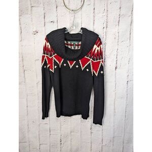 Lauren Ralph Lauren Wool Blend Aztec Southwestern Cowl Neck Black Red Sweater Wo